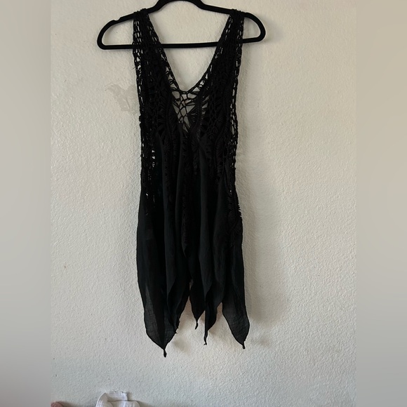 Purple Snow Black Crochet Button Vest Lightweight Large Whimsigoth Witchy - Picture 4 of 13